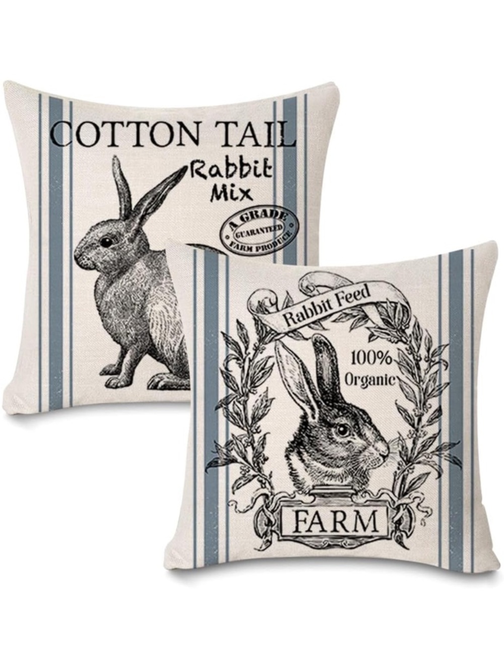 Vintage Farmhouse Bunny Pillow Covers - Set of 2, Linen, 18x18